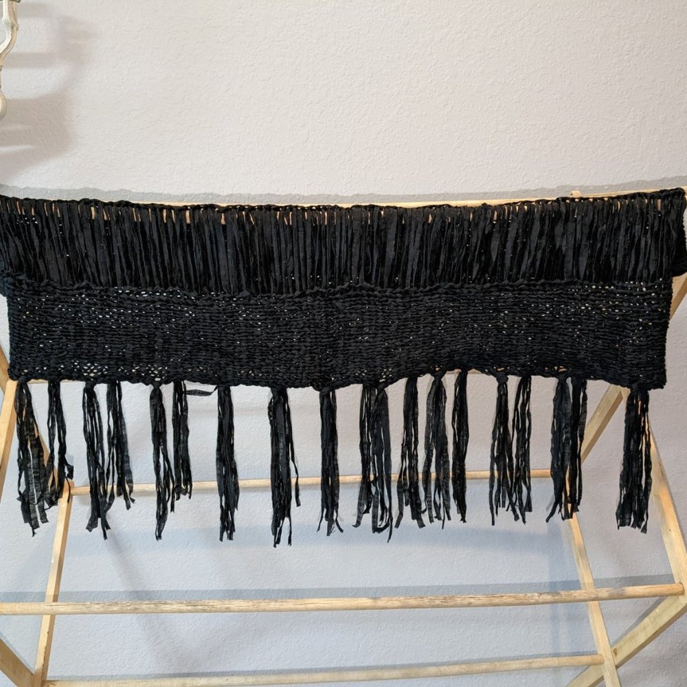 Black Fringe Infinity Scarf Loose Flowy Boho NWOT - Picture 4 of 8